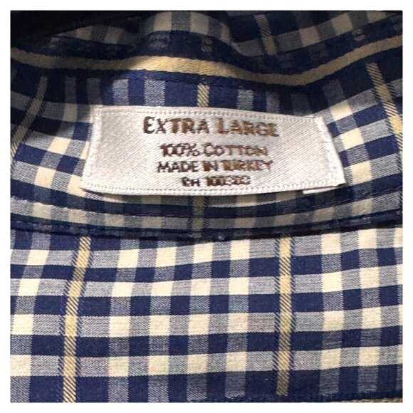 Peter Millar Dark Blue and Brown Gingham Long Sleeve Button Up Shirt X-Large - Picture 4 of 4